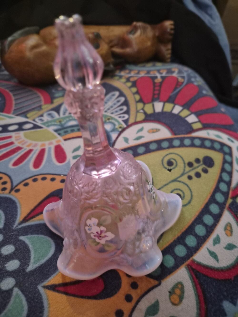 Vintage Pink Fenton Hand Painted Opalescent Bell.